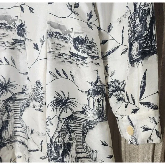 Vintage Liz Claiborne 100% Silk Chinoiserie Blazer Stand Collar Floral White -10 - Picture 6 of 7